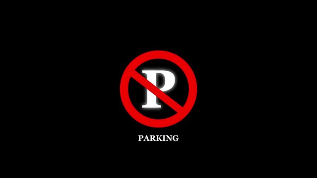 No parking icon animation symbol white color text on black background.Animated icon no parking background.4K animation video.Text no parking icon motion video.