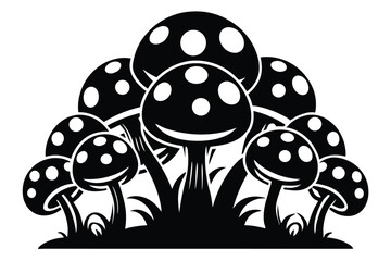Fototapeta premium mushroom cluster silhouette line art vector illustration