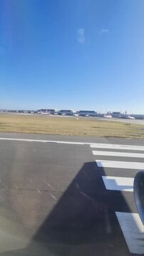 Airplane taking off from Vienna airport runway