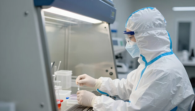 Scientist in Protective Gear Conducting Experiment in Laboratory: Science Research