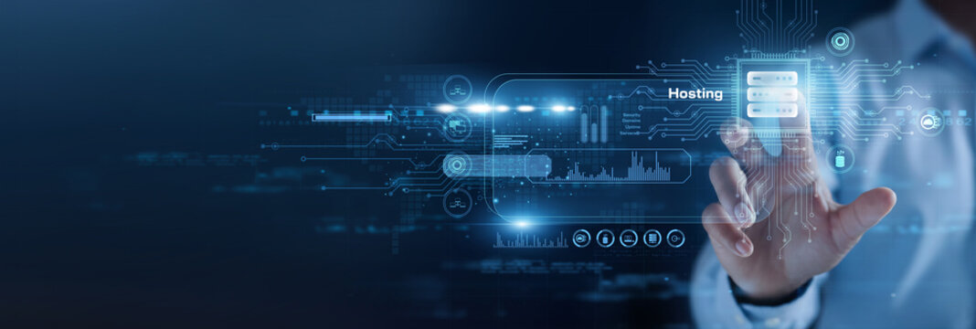 Hosting provider. Admin touch using hand server network Virtual screen uptime. Maintaining reliable web services and domain storage for high-performance online platforms.