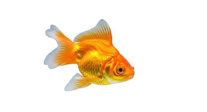 Vibrant orange goldfish swimming, ornamental fantail goldfish with flowing fins, bright gold aquatic pet for home aquarium decoration isolated on White Background