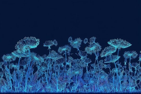 Dark blue background with glowing light blue flora