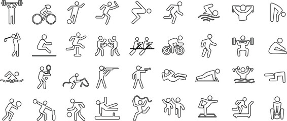Fototapeta premium Collection of sport icons simple line art for fitness and competition vector 