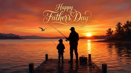 Fototapeta premium Happy father's day a heartwarming scene of father and son fishing at sunset