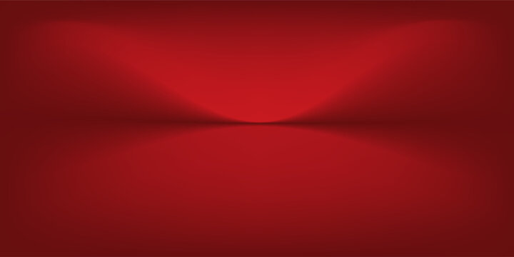 Latar belakang studio merah. Ruang studio limbo podium abstrak. Lantai dinding gradien merah gelap dan pemandangan sorotan.