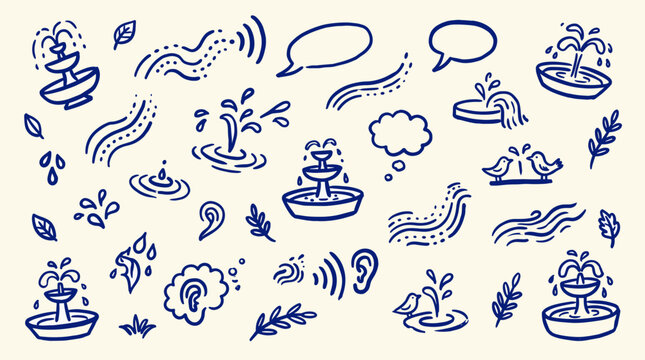 Whimsical Hand Drawn Doodles of Nature Elements and Communication Symbols