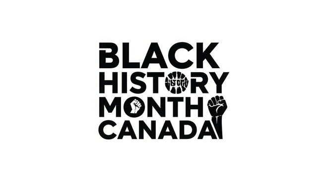 Black history month canada logo with raised fist and equality symbol