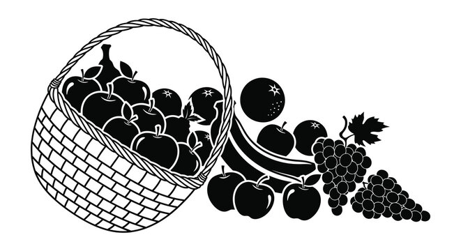 basket of fruits with apples bananas grapes silhouette high quality professional detailed modern elegant stylish clean crisp vibrant