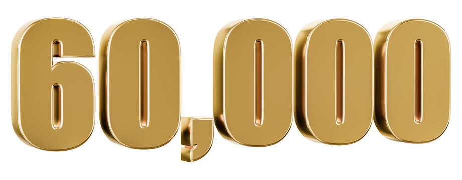 Shiny gold 3D illustration of number 60,000
