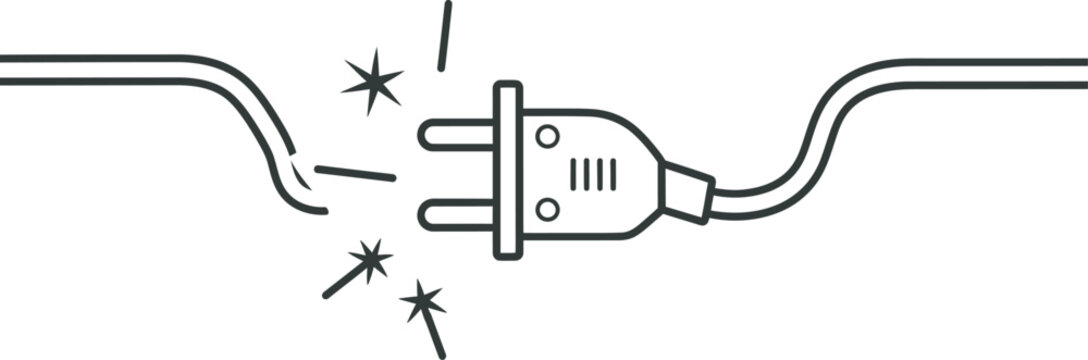 Electrical hazard a disconnected power plug with sparks illustrates a dangerous situation and potential short circuit