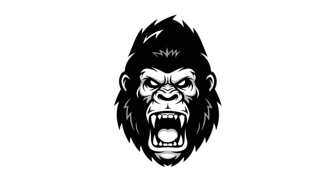 Aggressive Gorilla Head Mascot Logo, Wild Ape Roaring, Fierce Primate Face