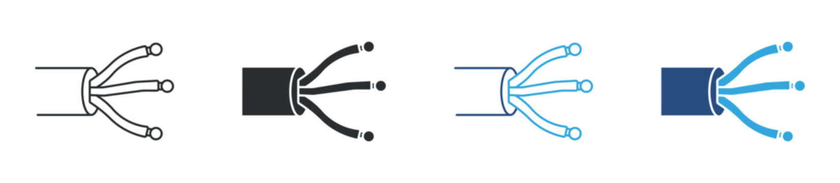Electrical cable icon set. exposed wires and connection ends. power and wiring concept. vector illustration.