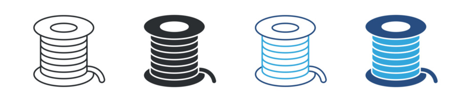 Wire spool icon set. cable reel with thread. electrical supply and hardware concept. vector illustration.