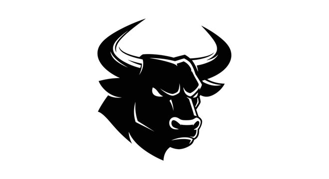 Fierce Black Bull Head Silhouette, Powerful Animal Symbol, Aggressive Mascot