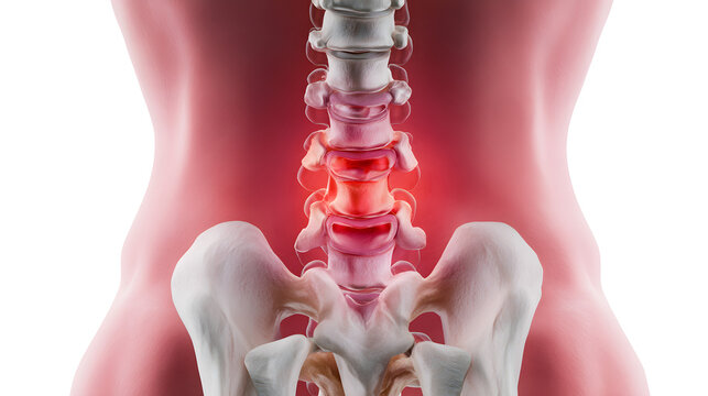 Human spine with highlighted cauda equina syndrome area medical illustration of lower back pain