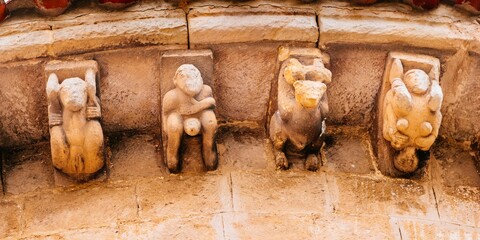 Sculptures depict explicit sexual images, which was not unusual in Romanesque Art. Collegiate Church of San Pedro de Cervatos. © MRMPhoto