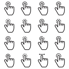 Fototapeta premium Set of black hand cursor icons showing different touch gestures and clicks for web and mobile user interface design