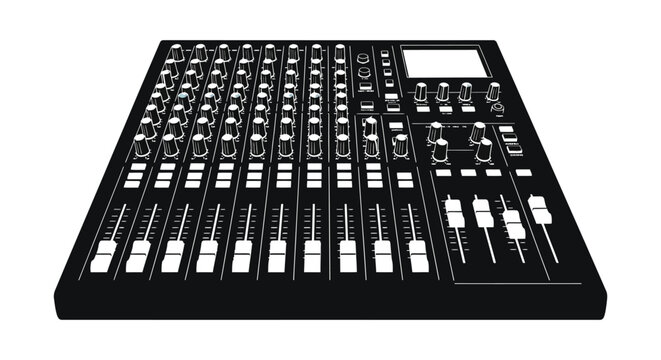 audio mixer silhouette with knobs and sliders on white background high quality professional detailed modern elegant stylish clean