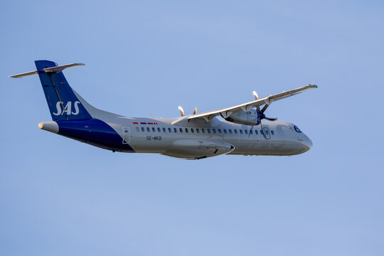 Hannover, Germany &ndash; 30. April 2026:  SAS Scandinavian Airlines ATR 72 Against Clear Blue Sky