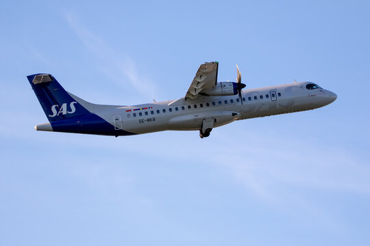 Hannover, Germany &ndash; 30. April 2026:  SAS Scandinavian Airlines ATR 72 Against Clear Blue Sky