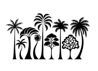 Obraz premium Tropical Trees Horizontal Line Silhouette Illustration