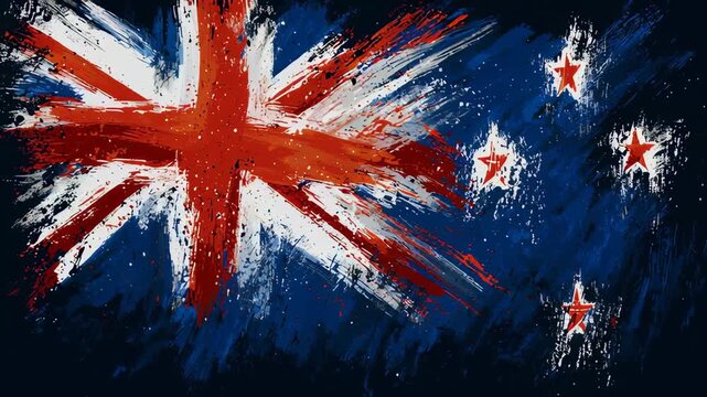 flags of New Zealand shown with paint splashes