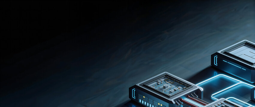 Futuristic Processor Boards Connected By Glowing Data Pathways