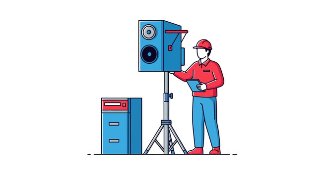 Man wearing red shirt working electronics.