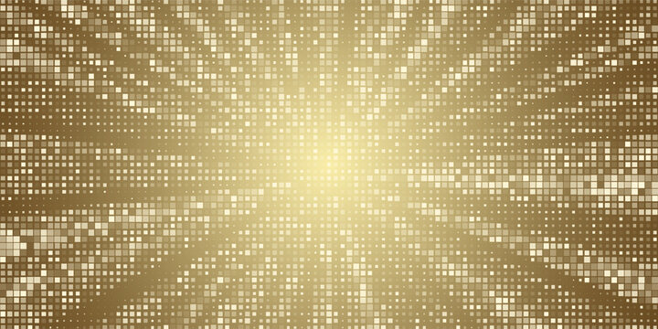 Rectangular shiny, sparkling gold sequin party background. Simple pattern for nightclub or disco. Yellow luxury wallpaper, backdrop for disco. Vector illustration