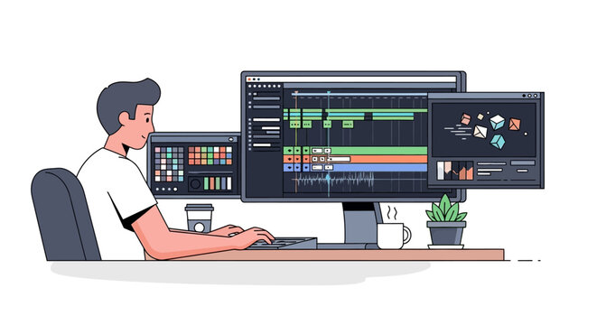 Man working on computer with software.