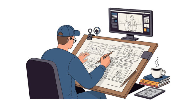 Man working on drafting table.