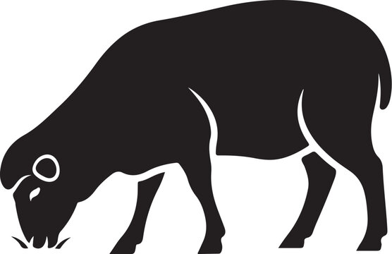 Isolated black vector illustration of a wild deer, farm horse, and powerful bull silhouette set against a white background featuring various nature animals and mammal wildlife art