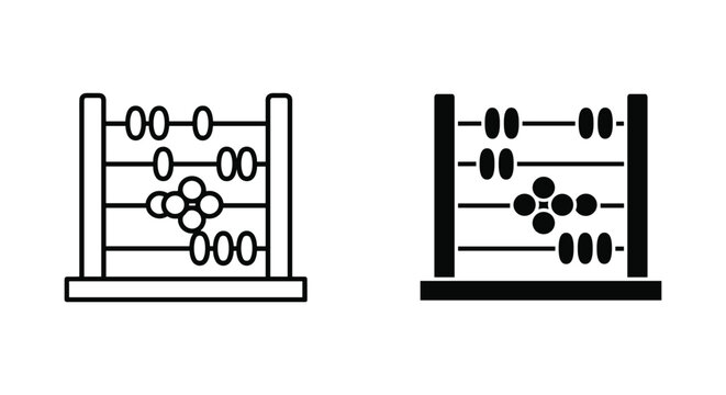 Traditional abacus counting tool icon set in outline and solid black style for mathematics and education