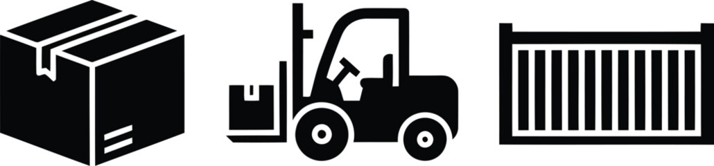 Obraz premium Black icons of box, forklift and gate