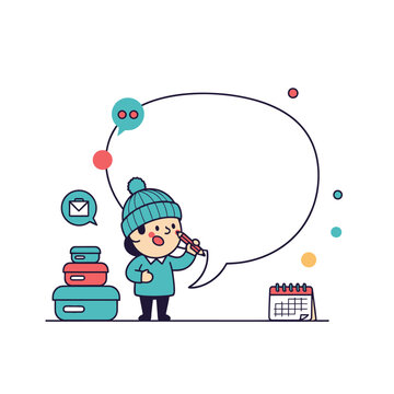 Child writing in a speech bubble, winter, communication, planning, education, ideas