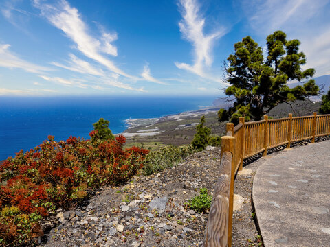 Panoramic View from Mirador El Charco over Puerto Naos on La Palma Island, Canary Islands