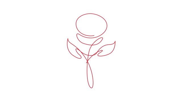 Simple line drawing of a rose flower with petals and leaves on a plain background.