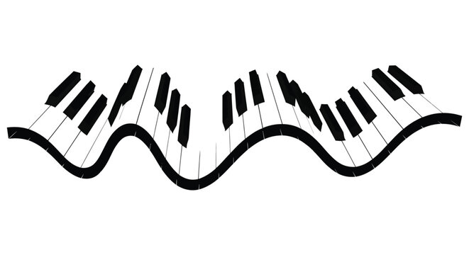 wavy piano keys in black and white silhouette high quality professional detailed modern elegant stylish clean crisp vibrant