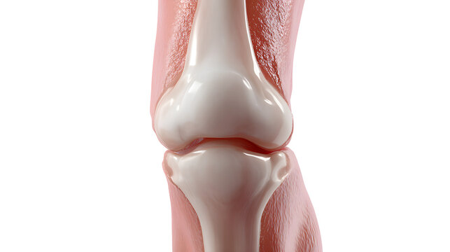 Detailed medical illustration of patellar subluxation in a human knee joint with bones and ligaments