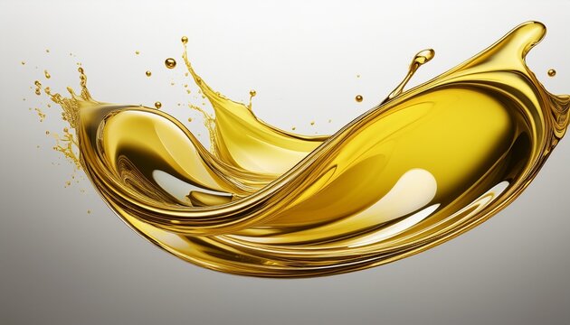 golden olive oil splash with fluid wave shape white background cutout background