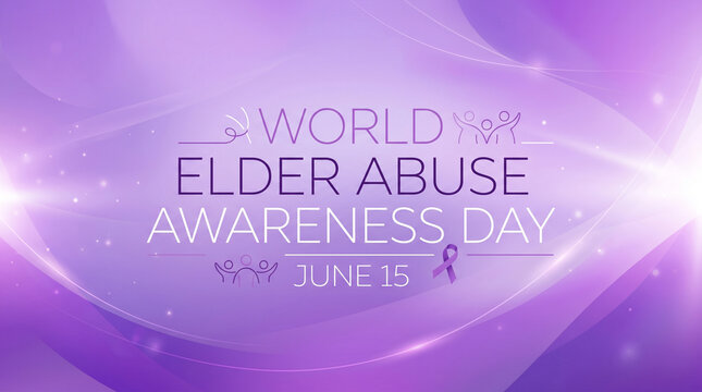 World elder abuse awareness day purple background with text and symbols for june 15th