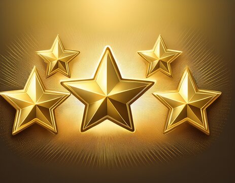 customers gold stars isolated on a golden background in the style of vray tracing