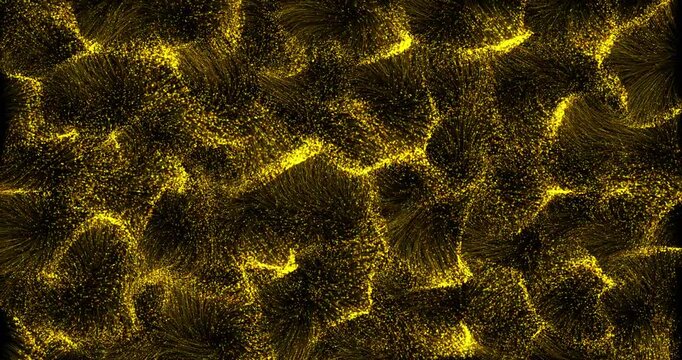 Endless streams of the smallest luminous particles flow smoothly, forming a living wave-like structure. The rhythmic swaying and swirling of the golden threads creates the effect of continuous harmoni