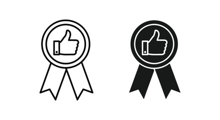 Fototapeta premium Customer satisfaction seal with thumb up icon in badge ribbon style for quality assurance and positive review endorsement vector graphics
