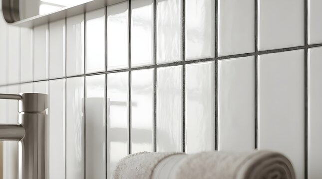 White Vertical Subway Tile Texture with Gray Grout