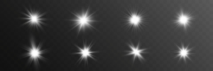 Obraz premium white starburst light flare set sparkling glow rays isolated transparent background collection 