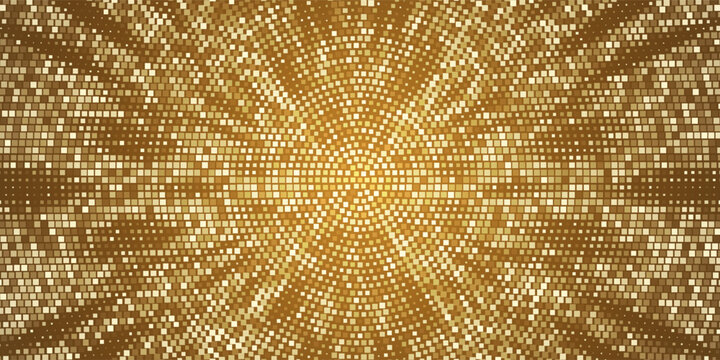Rectangular shiny, sparkling gold sequin party background. Simple pattern for nightclub or disco. Yellow luxury wallpaper, backdrop for disco. Vector illustration