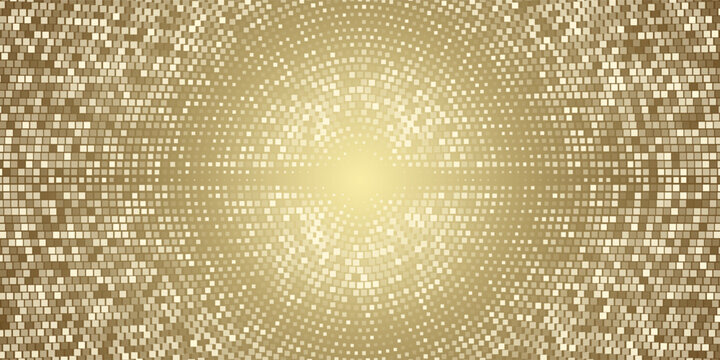 Rectangular shiny, sparkling gold sequin party background. Simple pattern for nightclub or disco. Yellow luxury wallpaper, backdrop for disco. Vector illustration