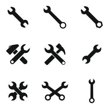Adjustable wrench vector icons set